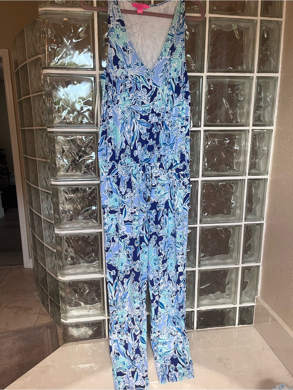 Lilly Pulitzer Blue Floral V-Neck Jumpsuit